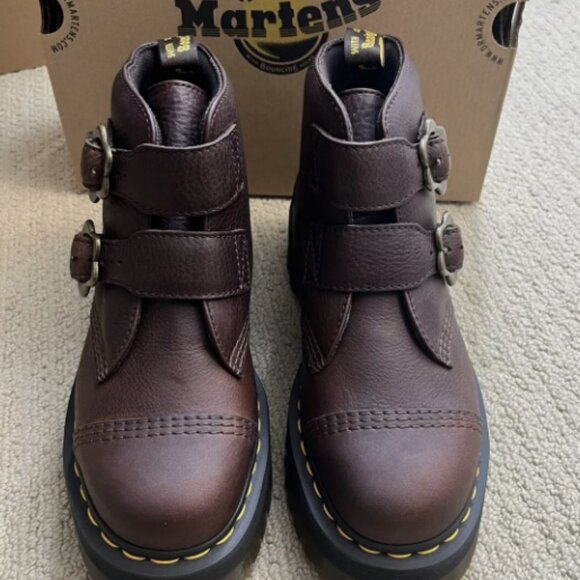 Dr Martens DEVON FLOWER BUCKLE PLATFORMS MSRP$240 Grizzly DK Brown Cute & Chic - Picture 9 of 16